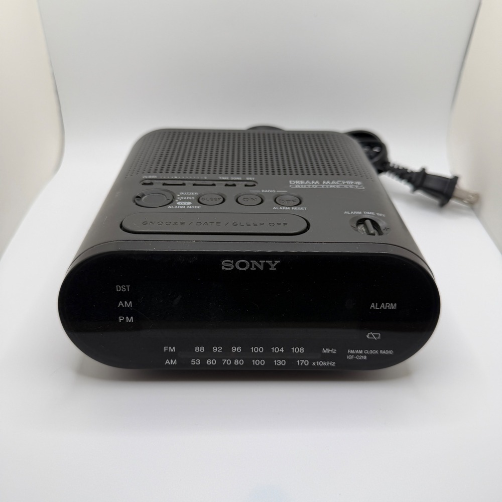 Sony Dream Machine ICF-C218 FM AM Clock Radio Auto Time Set Black Green LED